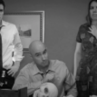 (from left) Matt Laumann as Ed, Michael Peake as Dr. Chang, and Kayla Clark as Lisa